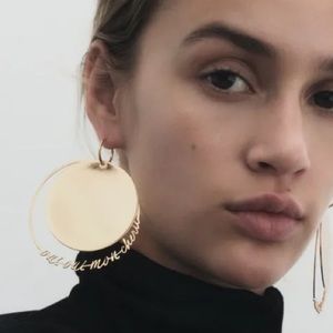 New Zara Text Detail Oui Oui Mon Cheri Round Gold Earrings